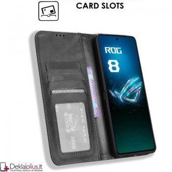 Dirbtinės odos atverčiamas dėklas su skyreliais - juodas (Asus Rog Phone 8/8 Pro) Dirbtinės odos atverčiamas dėklas su skyreliais - juodas (Asus Rog Phone 8/8 Pro)